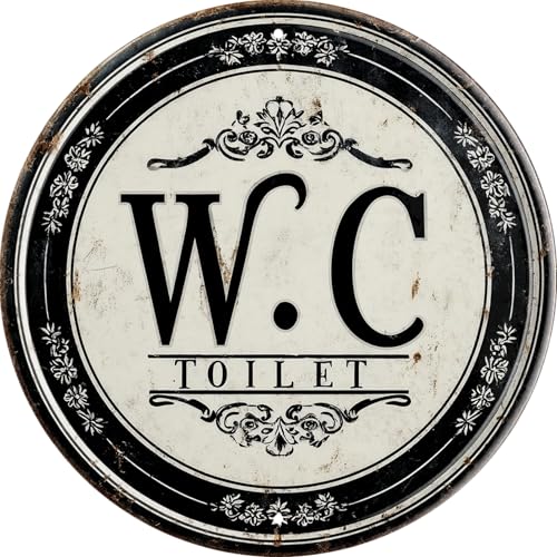 Vintage Round Tin Sign Retro Metal W.C Toilet Signs For Home Decor Stylish Wall Art Plaques Gift For Home Bathroom 8x8 In - color: W.C