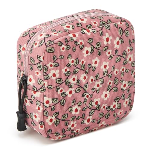 Small Makeup Bag for Purse,Mini Cosmetics Bag cute Zipper corduroy Cosmetic Pouch Storage Pouch Travel Toiletry Organizer for Women Girls(Pink Sunflower) - color: Sunflower-Pink