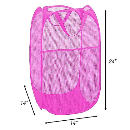 Larpur 2Pack Foldable Popup Laundry Basket, Collapsible Portable Mesh Clothes Washing Laundry Hamper with Reinforced Carry Handles (Pink) - color: 2*Pink