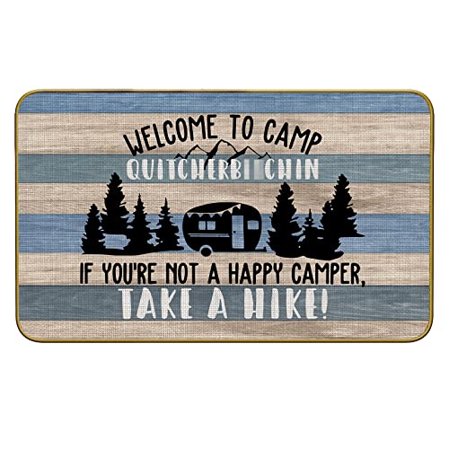 Mingnei Welcome to Camp Quitcherb**Chin Camper Doormat Door Mat for Rv Home Entrance, Camping Floor Mats for House Front Indoor Inside Outdoor Outside Entryway Rug 30 x 17 Welcome Mat - color: Multi Color