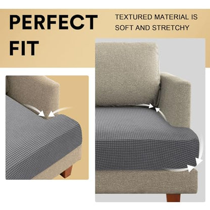 PrinceDeco 2 Piece Loveseat Sofa Slipcovers for T Cushion Couch Cover T Shaped 2 Cushion Couch Sofa Seat Cover with Elastic Bottom Pets Friendly Jacquard Small Checked,Dove - color: Dove, size: 2 Cushion Sofa