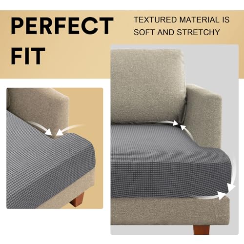 PrinceDeco 3 Piece Sofa Slipcovers for T Cushion Couch Cover T Shaped 3 Cushion Couch Sofa Seat Cover with Elastic Bottom Pets Friendly Jacquard Small Checked,Dove - color: Dove, size: 3 Cushion Sofa