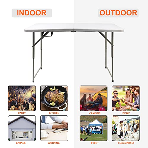 FORUP Folding Utility Table, 4ft Fold-in-Half Portable Plastic Picnic Party Dining Camp Table - size: 4 ft