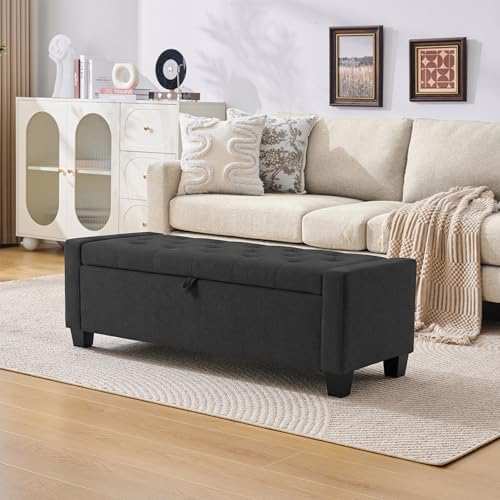 Huatean Home 43" Ottoman with Storage, Storage Ottoman Bench with Safety Hinge, Upholstered Entryway Bench with Seating for Bedroom, Living Room, Holds up to 330 lb, Dark Gray - color: Darkgray, size: 19.2"D x 43"W x 16.9"H