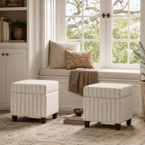 HomePop 18" Classic Square Storage Ottoman - Gray & Cream Stripe - color: Gray and Cream Stripe