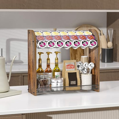 Lixple K Cup Holder - 2-Tier K Cup Organizer, Metal Coffee Pod Holder for Counter, Easy Assembly (Rustic Brown) - color: Brown