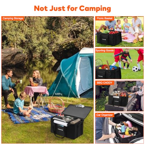 45L Camping Organizer, 1680D Heavy Duty Waterproof Camping Storage for Camping Cooking Utensils and Camping Cookware, with Hard Bottom, Camping Bag with Zippered Lid for RV, Hiking