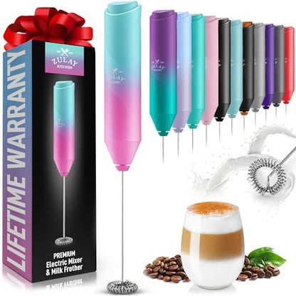 Zulay Kitchen Powerful Milk Frother Wand - Handheld Stainless Steel - Battery Operated Drink Mixer for Coffee, Lattes, Cappuccino, Matcha - Froth Mate Frother Gift - Bright Bubblegum - color: Bright Bubblegum, size: Classic Froth Mate