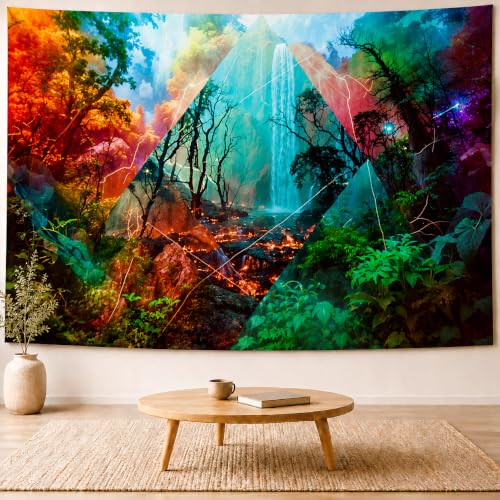 Delur Forest Tapestry Waterfall Mountain Rainforest Sunset Nature Tree Tapestry Wall Hanging Scenic Tropical Landscape Natural Sunrise Headboard for Bedroom Living Room Home Decor (59.1" x 78.7") - color: Forest Waterfall, size: 59.1"L x 78.7"W