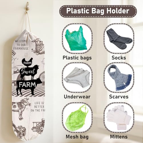 2Pcs Farmhouse Plastic Bag Holder for Kitchen Essentials, Reusable Hanging Grocery Bag Organizer, Washable Large Grocery Trash Bags Storage Dispenser, Farmhouse Home Decor - style: Farmhouse
