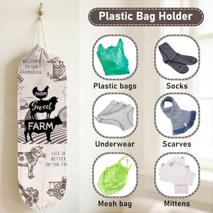 2Pcs Farmhouse Plastic Bag Holder for Kitchen Essentials, Reusable Hanging Grocery Bag Organizer, Washable Large Grocery Trash Bags Storage Dispenser, Farmhouse Home Decor - style: Farmhouse