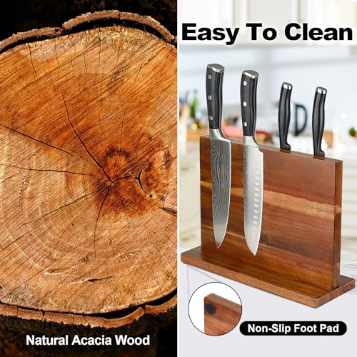 Magnetic Knife Block Double Sided Magnetic Knife Holder Rack with Strong Enhanced Magnets Acacia Wood Magnetic Knife Storage Stand - color: Acacia Wood