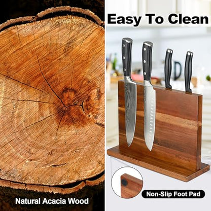 Magnetic Knife Block Double Sided Magnetic Knife Holder Rack with Strong Enhanced Magnets Acacia Wood Magnetic Knife Storage Stand - color: Acacia Wood