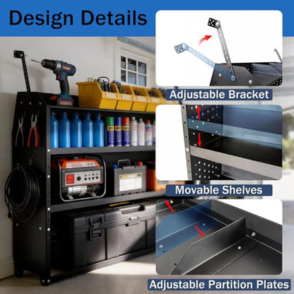 Cargo Van Shelving Steel Storage System Fit for Transit Connect 2014+, Chevy City Express, Promaster City, NV200, Steel Cargo Van Shelves 42" W x 43" H x 13" D - size: 42" W x 43" H x 13" D