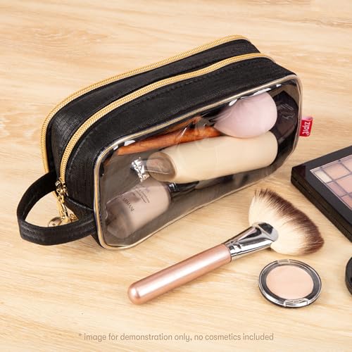 ZIPIT: Travel Makeup Bag - Soft Shell, Large Zipper Cosmetic Case, 3 Compartments, Toiletry Storage Organizer, Clear Window, Brush Slots - color: Multicolor