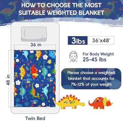 ROKDUK Weighted Blanket 3 lbs 36x48 in Breathable Blanket with Glass Beads Soft Heavy Blanket Throw Blue Dinosaur for 25-45 lbs All Season - size: 36 x 48 in & 3 lbs
