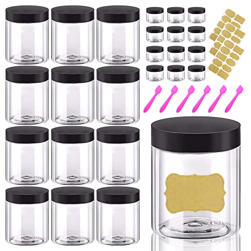 8oz Plastic Jars with Lids 8 oz Plastic Containers with Lids + 20g Sample Containers (Set of 24) Airtight Container for Lip Scrub, Body Butters, Cream, Slime, Craft Storage - color: Black Lid, size: 8 OZ + Sample Jars