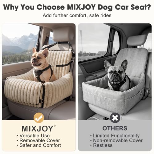 MIXJOY Dog Car Seat for Small/Medium Dogs up to 25 lbs, Multi-Functional Dog Carrier for Car with Detachable Washable Cover, Pet Travel Bed with Clip-On Safety Leash, Brown - color: Brown
