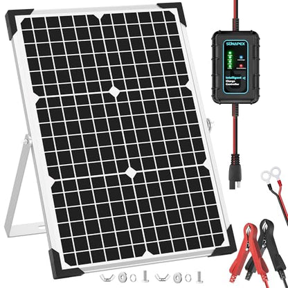SUNAPEX 30W Solar Battery Charger: 12V Waterproof Solar Panel Kit - Aluminum Trickle Charger for Car Battery with Controller - Battery Tender Motorcycle Boat Marine RV Trailer Tractor Truck - size: 30W - Standard