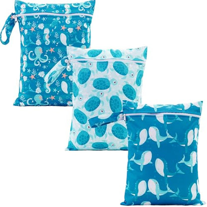 Happy Flute 3 Set Wet Bag Storage Bag Zipper Waterproof Washable | Travel Bags, Beach, Pool, Gym Bag for Cloth Diaper, Swimsuits & Wet Clothes for Baby,11.8x15.7inch - color: YMX002-S14