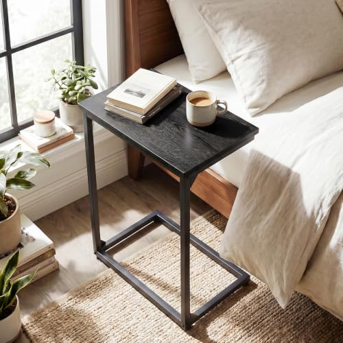 AMHANCIBLE C Shaped End Tables Set of 2, Couch Side Tables that Slide Under Sofa, Slim TV Trays for Living Room and Bedroom, Narrow Space Saving Laptop Workstation, Black, HET02BBK - color: Black