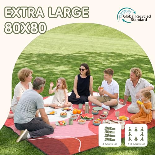 Genovega Waterproof Sandproof Beach Blanket Picnic Outdoor Camping Mat Rug Towel Oversized Extra Large Foldable Sand Free Resistant XL Giant Hawaii Honeymoon Essentials Summer Must Have Vacation Gift - color: Wave Red