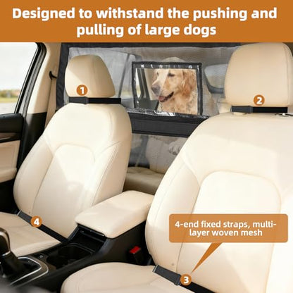57" Wide Dog Car Barrier with Window & Steel Frame, Universal Fit for Cars, Sedans,SUVs,and Trucks, Car Barrier for Escape-Proof, Vehicle Gate for Dog Travel - size: Large 57"*33"