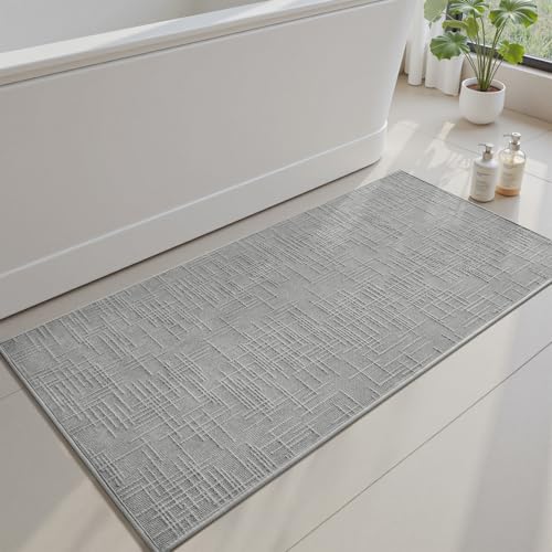 AMOAMI Bath Mat Non Slip Super Absorbent Quick Dry Bath Mats for Bathroom Floor Rubber Backing Washable Bathroom Rugs Modern Woven Jacquard Mat, Beside Tub Bath Rugs, 2'x4', LightGrey - color: Lightgrey, size: 2' x 4'