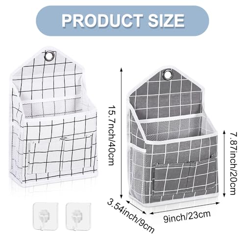 2PC Wall Hanging Storage Bag Organizer Baskets Caddy Closet (Grey+Beige) | Over The Door Hanging Basket with Pockets and Adhesive Hooks Wall File Organizer for Bedroom Kitchen Office Dormitory