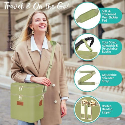 PIIOSER Breastmilk Cooler Bag with Ice Pack Fits 6 Baby Bottles Up to 9 Ounce, Insulated Baby Bottle Tote Bags, Double Layer Waterproof Leak-Proof with Shoulder Strap for Nursing & Working Mom (Green) - color: Green