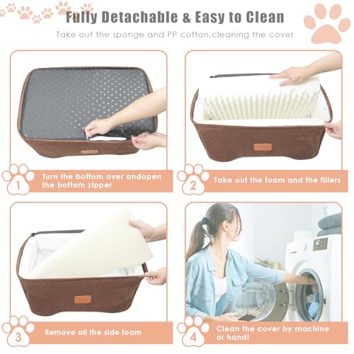 AlfaTok Memory Foam Booster Dog Car Seat Medium Dogs, Elevated Pet Car Seat Under 45 LBS, Detachable Washable, Anti-Slip Dog Booster Seat for Car Back Seat Only, Travel Dog Car Bed, Dog Seat Belt - color: Brown