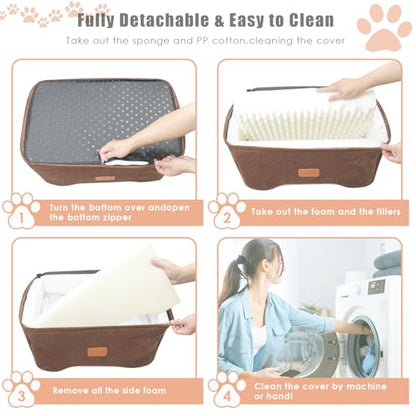 AlfaTok Memory Foam Booster Dog Car Seat Medium Dogs, Elevated Pet Car Seat Under 45 LBS, Detachable Washable, Anti-Slip Dog Booster Seat for Car Back Seat Only, Travel Dog Car Bed, Dog Seat Belt - color: Brown