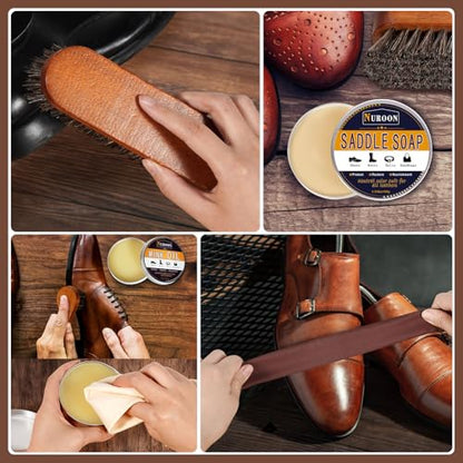 Nuroon Leather Boots Care Kit-3.52oz Saddle Soap+3.52oz Mink Oil for Leather Shoes Cleaning and Leather Purse Shoes Polishing - style: 8 Pieces