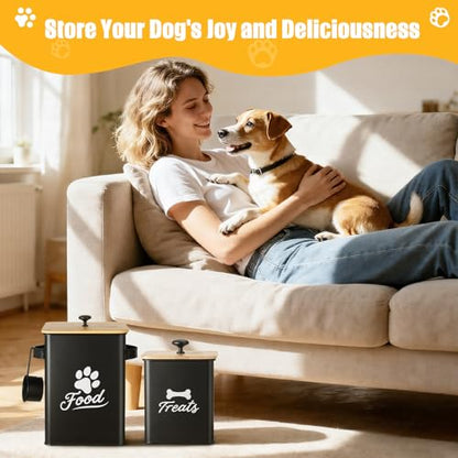 Dog Treat Container Set of 2, Dog Food Storage Containers with Airtight Lids, Metal dog treat jars for Kitchen Countertop, Pet Cookie Canister to Keep Treats Fresh, 9.4''×7.1''×9.6", Black - size: 9.4*9.6&5.9*7.1