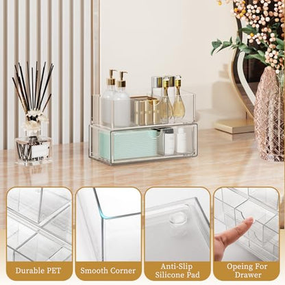 2 Tier Medicine Cabinet Organizer and Storage,Stackable Bathroom Medicine Organizer with Removable Dividers, Plastic Vanity Storage - size: 2 Tier