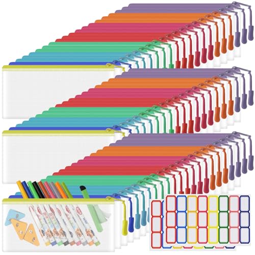 YOPCDJ 60 Pack Mesh Zipper Pouch Bags - Small, Clear Pencil Pouch Bulk, Travel Storage - color: 8 Color, size: A6 60