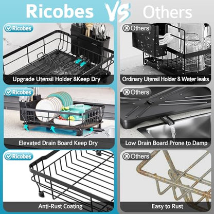 Dish Drying Rack - Space Saving Dish Rack - Dish Racks for Kitchen Counter with Drainboard,Rustproof Dish Drainer with Removable Utensil Holder,Black - color: 1 Tier-black