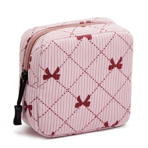 Small Makeup Bag for Purse,Mini Cosmetics Bag cute Zipper corduroy Cosmetic Pouch Storage Pouch Travel Toiletry Organizer for Women Girls(Bowknot Pink) - color: B-Pink Bowknot