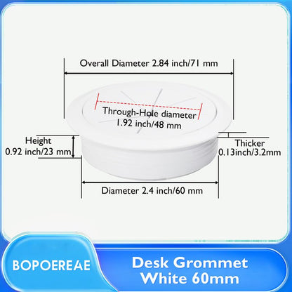 Desk Grommet 2-3/8" (60 mm), Desk Hole Cover for Cables White, Cable Grommet ABS Plastic, Desk Hole Grommet for Office and Home Table Cable, Detachable & Flexible Cable Cord Organizer-2 Pcs - size: 2-3/8"(60 mm)-2Pcs, style: White