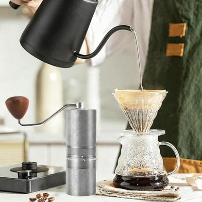Manual Portable Coffee Grinder with 7 Star Conical Burr, 60 Clicks External Adjustment Full-Metal Coffee Grinder for Coffee Bean Grinder for Espresso, French Press, Travel, Camping, Home & Office Use - color: Silver