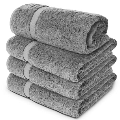 Chakir Turkish Linens 4 Piece Extra Large Bath Towels, 100% Cotton Luxury Turkish Towels for Bathroom, Soft Absorbent Bath Towels, 30 x 60 Inches, Gray - color: Gray