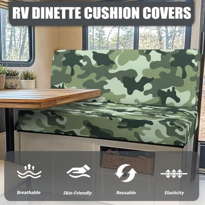 NDISTIN Camouflage Green Camper Couch Cushion Covers Dinette 2Pcs Camper Couch Cushion Covers Dinette Comfortable Camper Couch Cover for RVS Booth Seats Replacement - color: Camouflage Green