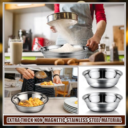 Nuogo 4 Pcs Stainless Steel Mixing Bowls Metal Mixing Bowls Extra Large Basin Salad Basin Deeper Edge Dishwasher Safe Mirror Finish for Home and Commercial, Silver (11 Inch 3.4 Qt) - size: 11 Inch (3.4 Qt)