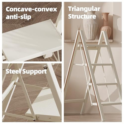 HillhutApex 4 Step Ladder, Lightweight Foldable 4 Step Stool with Anti-Slip Wide Pedal, 330lbs Capacity Aluminum Ladder for Household,Office,Garage(White) - color: White, size: 4 Step
