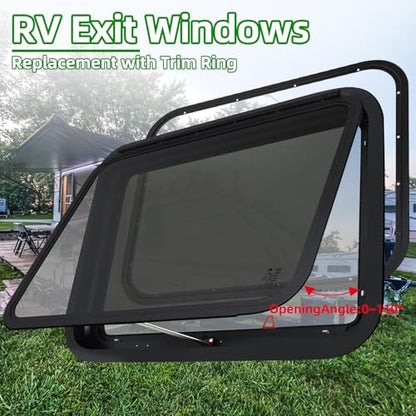 RV Exit Window Replacement, 36" W x 22" H Camper RV Emergency Window for Cargo Trailer Camper Van Truck with Net Screen&Trim Ring for 1" or 1-1/2" Wall Thickness,DOT Approved - size: 36"W x 22"H
