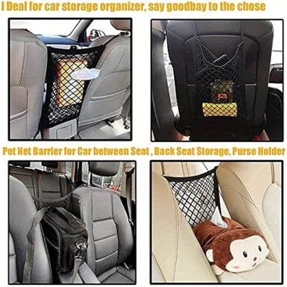 Dog Car Net Barrier with Auto Safety Mesh Organizer Baby Stretchable Storage Bag Universal for Cars.