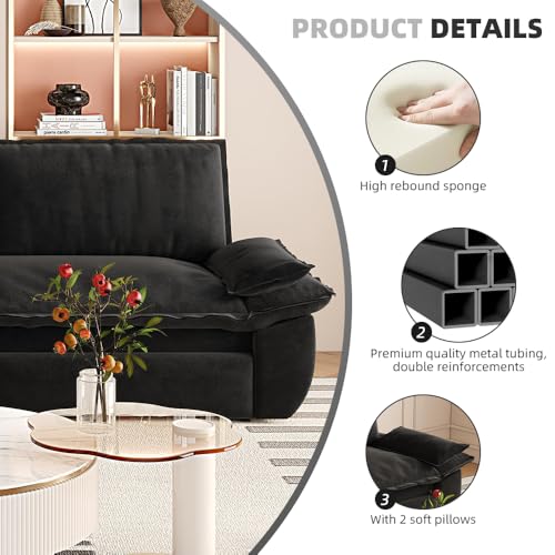 KEIKI 73.2" Queen Sleeper Sofa Bed, 3-in-1 Convertible Pull Out Couch with Chaise Lounge, Modern Velvet Futon Loveseat, Compact Sofa Bed for Small Apartment Studio Living Room Space Saving Furniture - color: Matte Black, size: 73.2 Inch Queen