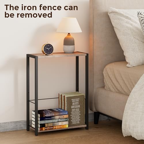 Homleke Narrow Side Tables Set of 2 with Magazine Holder, Skinny End Tables Perfect for Small Spaces, Space-Saving Design for Living Room, Bedroom, or Office, 7.1" D x 16.9" W x 23.6" H, Greige - color: Greige - Standard