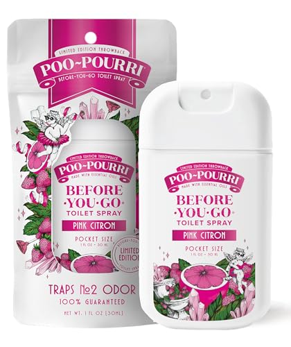 Poo-Pourri Before-You-Go Pocket Toilet Spray, Travel Essentials, Pink Citron, 1 Fl Oz, Up to 50 Uses, On-The-Go Bathroom Odor Deodorizer with Essential Oils, TSA Approved Size - size: 1 Ounce (Pack of 1), style: Pink Citron