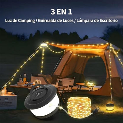 Camping String Lights,2 in 1 Upgraded 32.8FT Rechargeable Tent Lights String with 19 Lighting Modes,Quick Storage camping lights，Portable LED Lamp for Bedroom Yard Decor Christmas Camping(Black) - style: Black